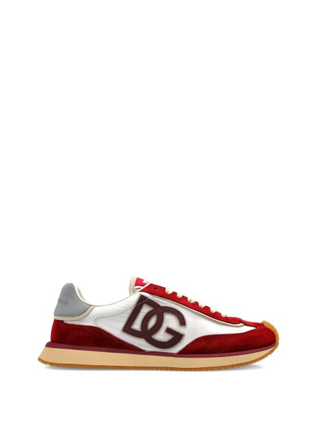 Sneakers in mix materiali rossa e bianca