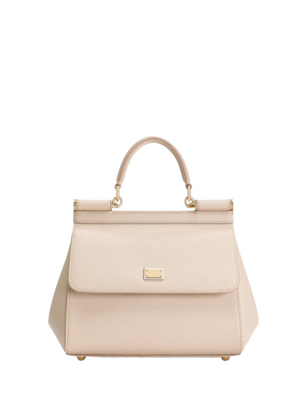 Borsa a mano in pelle di vitello beige