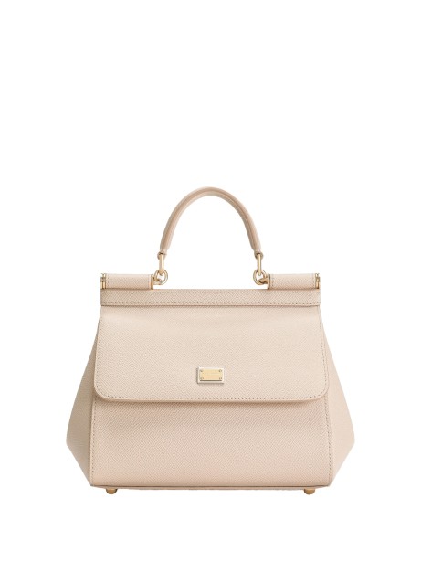 Borsa a mano in pelle di vitello beige