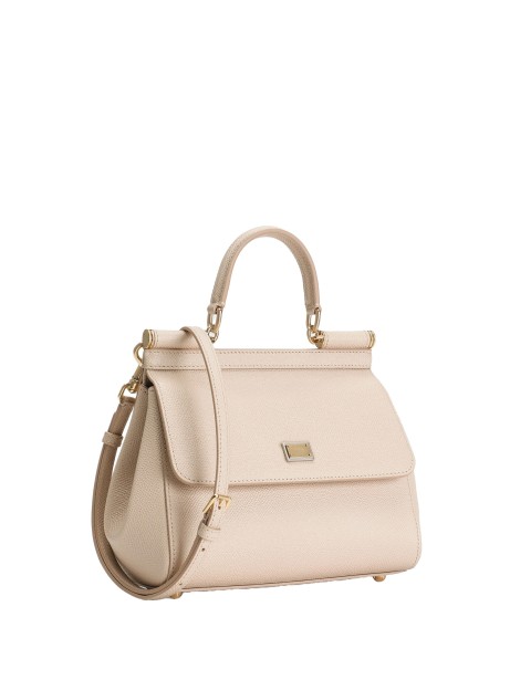 Borsa a mano in pelle di vitello beige 2