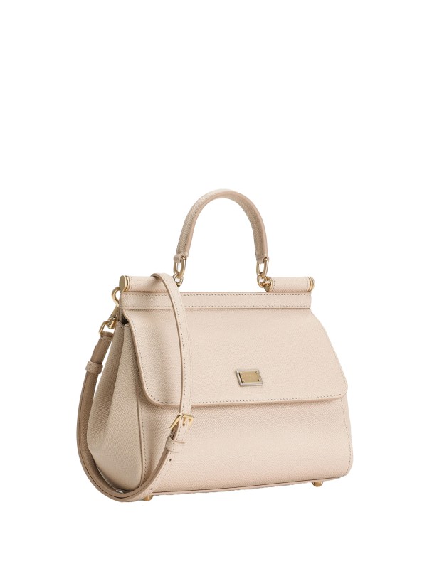 Borsa a mano in pelle di vitello beige