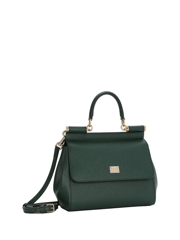 Borsa a mano in pelle di vitello verde