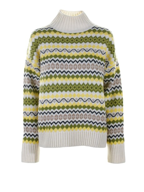 Green yellow patterned turtleneck sweater