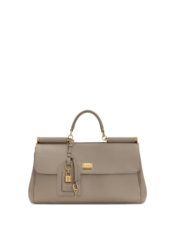 Borsa a mano in pelle di vitello beige