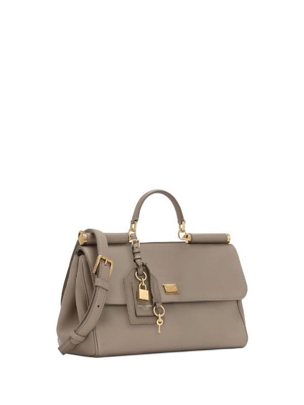 Borsa a mano in pelle di vitello beige