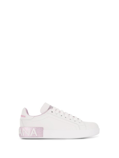 Sneakers in pelle di vitello rosa e bianca