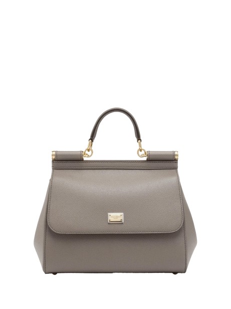 Borsa a mano in pelle di vitello grigio