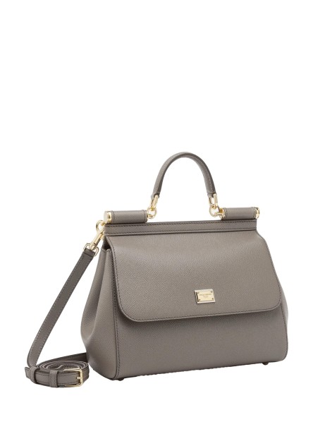 Borsa a mano in pelle di vitello grigio