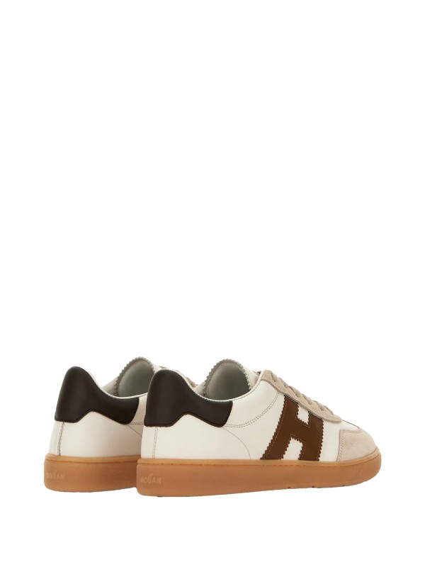 Sneakers in pelle scamosciata avorio beige e marrone