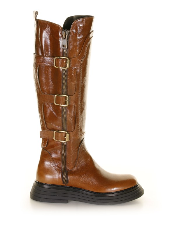 Stivale Dakota in pelle con fibbie e zip