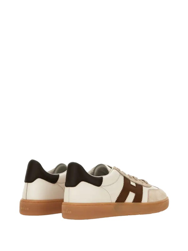 Sneakers in pelle liscia avorio beige e marrone