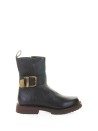 dark brown leather ankle boot with zip and buckle