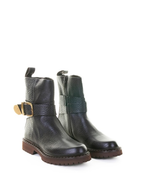 Stivaletto testa di moro in pelle con zip e fibbia 2