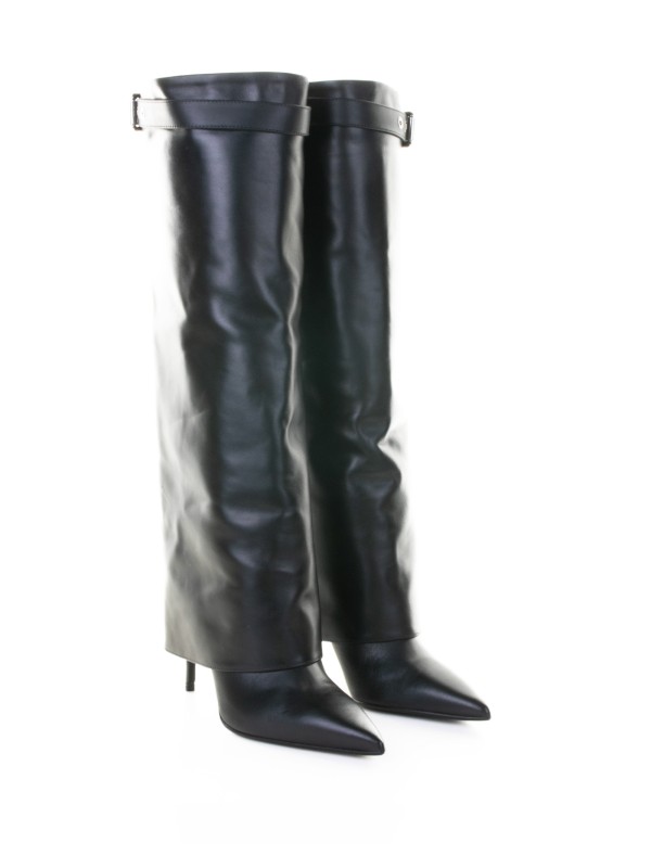 Stivale nero risvoltato in pelle di vitello