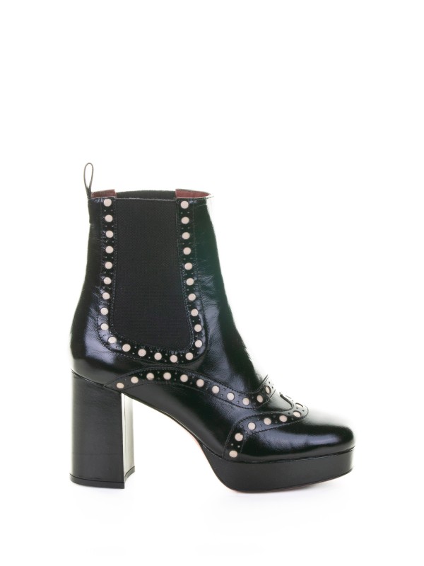 Black Leather Ankle Boot with Heel