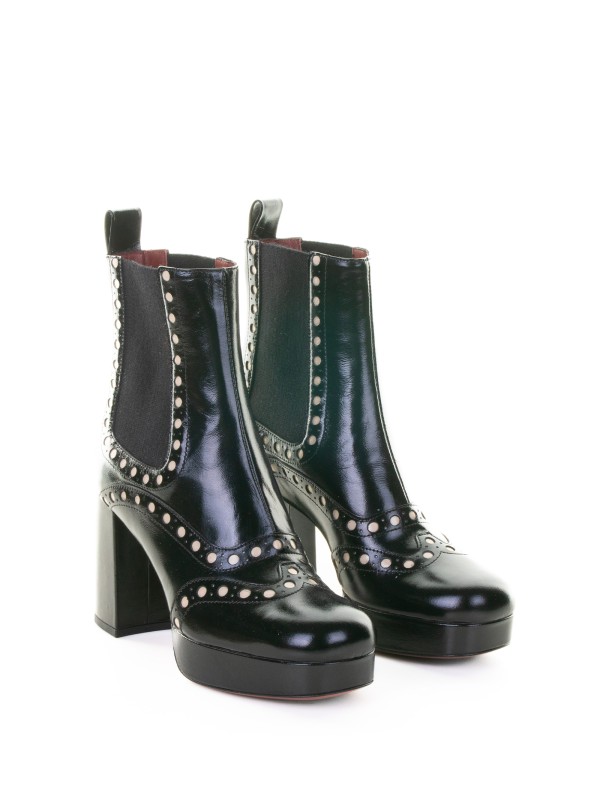 Black Leather Ankle Boot with Heel