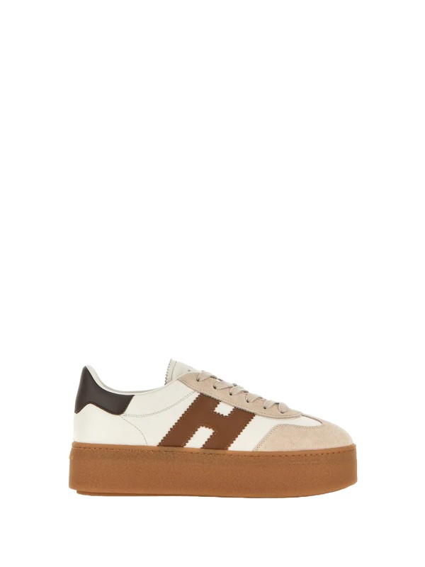 Sneakers in pelle scamosciata avorio beige e marrone