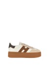 Sneakers in pelle scamosciata avorio beige e marrone