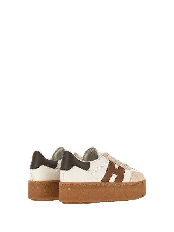 Sneakers in pelle scamosciata avorio beige e marrone
