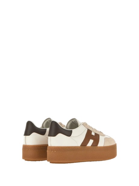 Sneakers in pelle scamosciata avorio beige e marrone