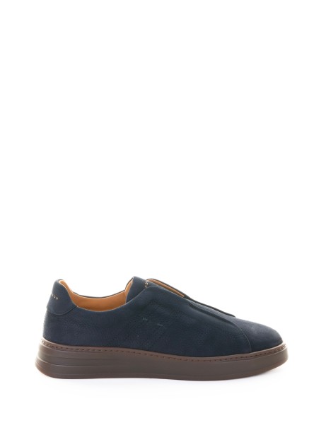 Navy blue suede slip-on sneaker