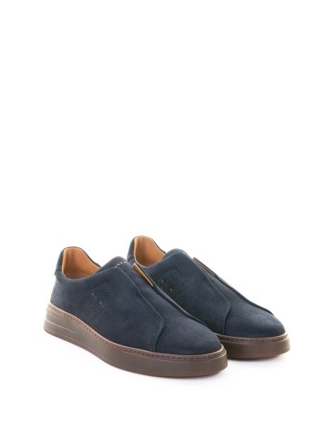 Navy blue suede slip-on sneaker