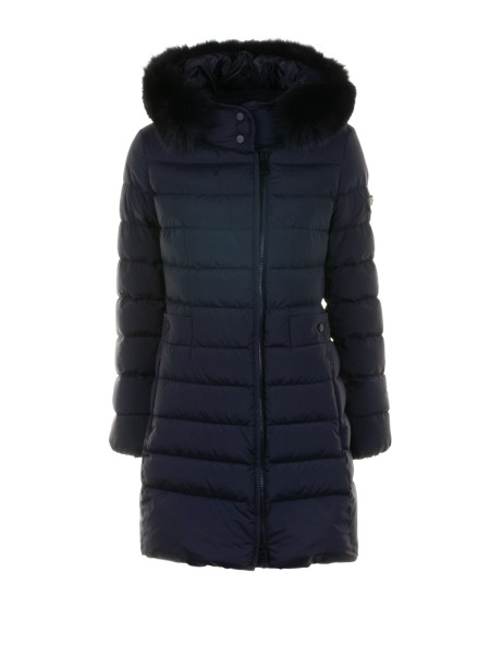 Piumino lungo donna grigio trapuntato con