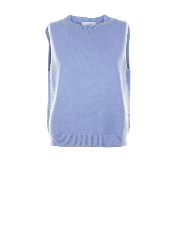 Gilet azzurro girocollo