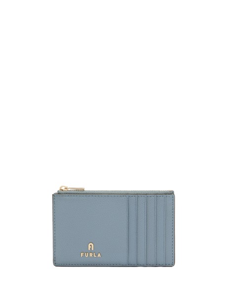 Portacarte celeste in pelle