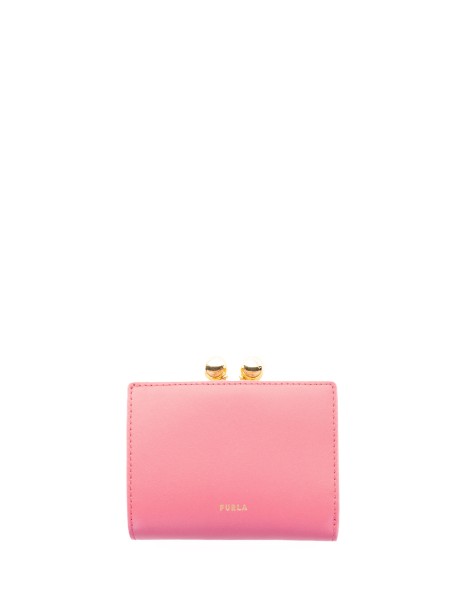 Portafoglio compatto Dots S in pelle rosa