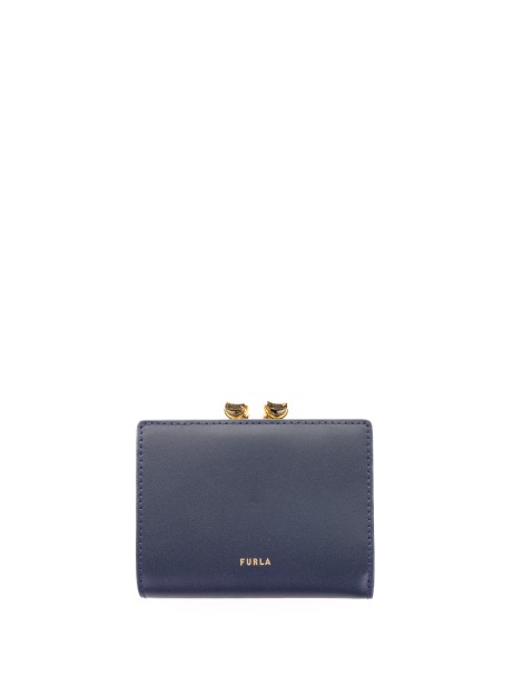 Portafoglio compatto Dots S in pelle blu