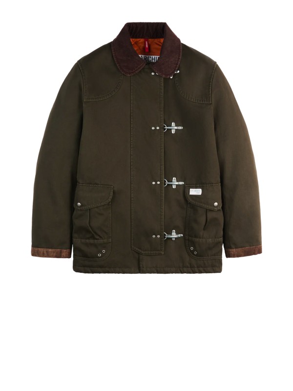 Giacca 4 ganci in marrone con colletto a coste Giacca 4 ganci in marrone con colletto a coste