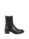 Black leather ankle boot with rubber sole