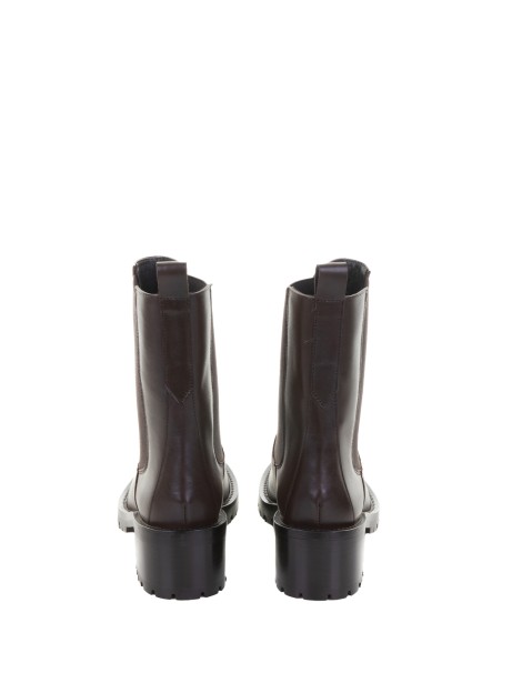 dark brown leather ankle boot with rubber sole