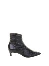 Black leather ankle boot with ruching