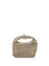 Borsa a mano Mini Datolite in tessuto di nastro intrecciato beige