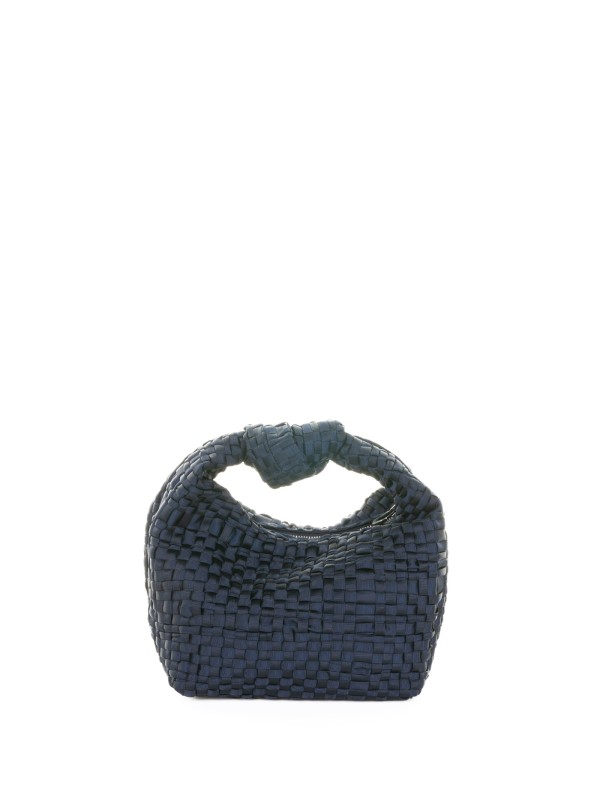 Borsa a mano Mini Datolite in tessuto di nastro intrecciato navy