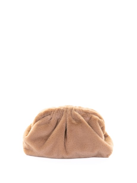 Nita Game clutch bag in nude faux fur with shoulder strap