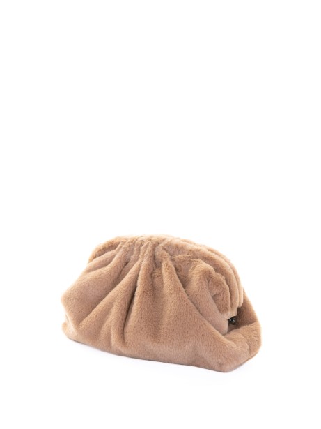 Nita Game clutch bag in nude faux fur with shoulder strap 2