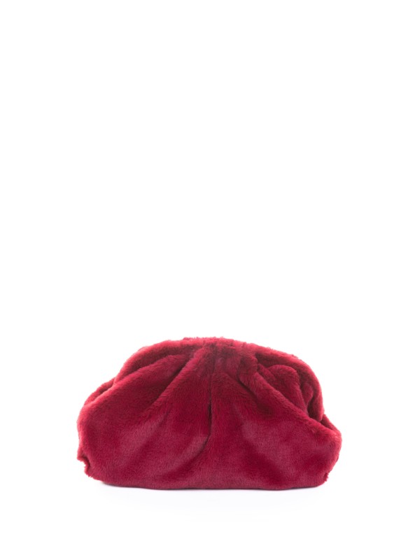 Nita Game clutch bag in burgundy faux fur with shoulder strap