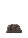 Satin Game clutch bag in brown woven ribbon fabric