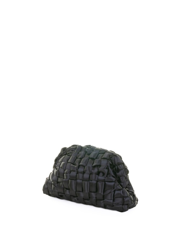 Satin Game clutch bag in black woven ribbon fabric