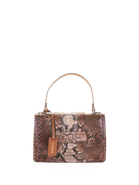 Borsa a mano pitone marrone con tracolla Borsa a mano pitone marrone con tracolla