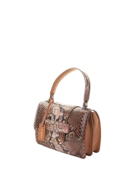 Borsa a mano pitone marrone con tracolla 2