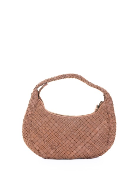 Borsa a spalla in pelle intrecciata cognac