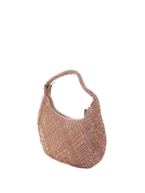 Borsa a spalla in pelle intrecciata cognac