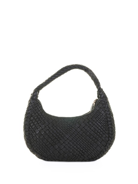 Borsa a spalla in pelle intrecciata nero