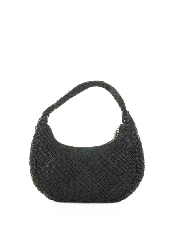 Borsa a spalla in pelle intrecciata nero Borsa a spalla in pelle intrecciata nero