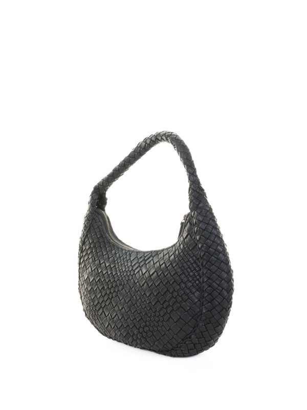 Borsa a spalla in pelle intrecciata nero