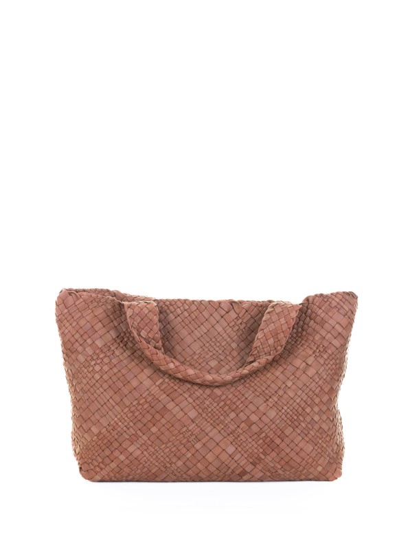 Shopping bag Esmeralda cognac in pelle intrecciata Shopping bag Esmeralda cognac in pelle intrecciata
